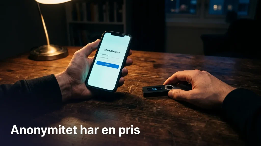 Anonym betting uten KYC – en person logger inn på en krypto-bettingside med kun e-post og lommebok